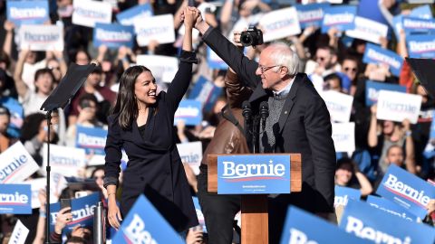 NEW YORK, NEW YORK - OCTOBER 19: Alexandria Ocasio-Cortez endorses 2020 democratic presidential candidate Bernie Sanders at a Bernie Sanders campaign rally in Queensbridge Park on October 19, 2019 in Queens, New York City. (Photo by Bauzen/GC Images)