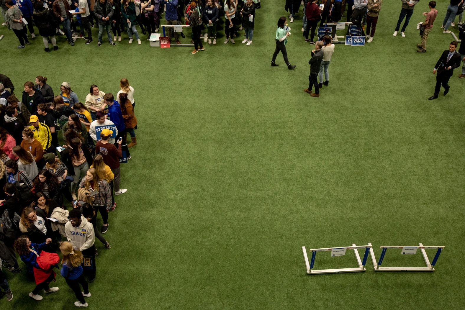 People in Des Moines take part in a caucus at Drake University.