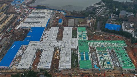 An aerial shot of Huoshenshan Hospital during construction. 