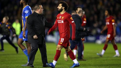 Mo Salah leaves the pitch following Liverpool's 2-2 draw with Shrewbury.