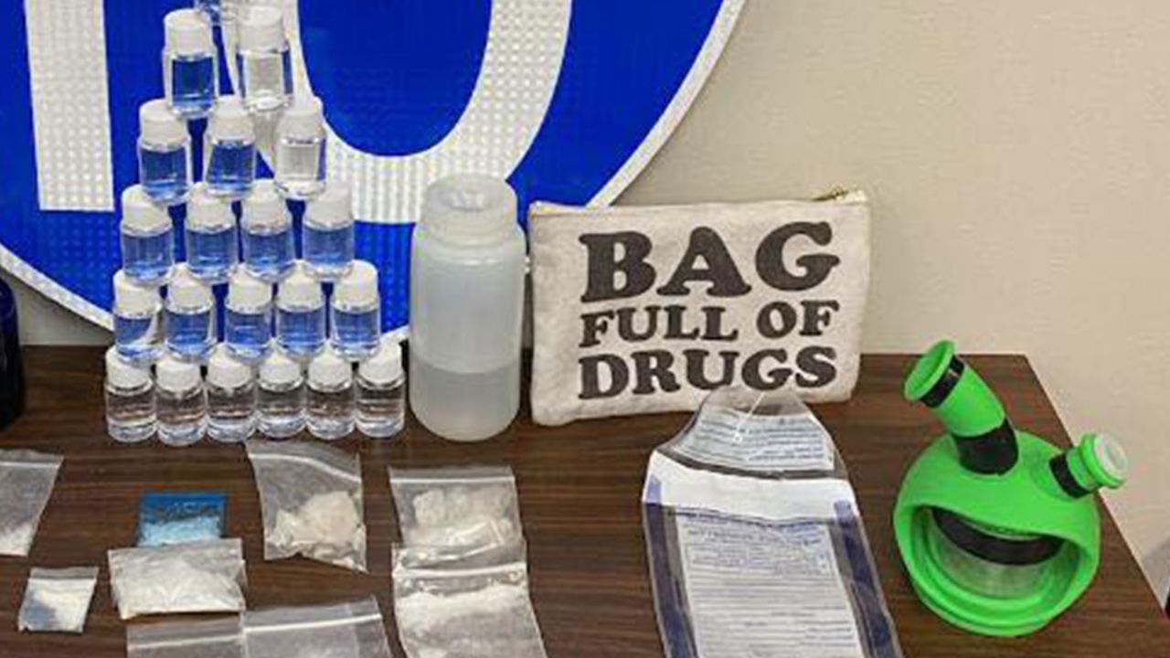 A bag full of drugs is seen on display by the Santa Rosa County Sheriff's Office.