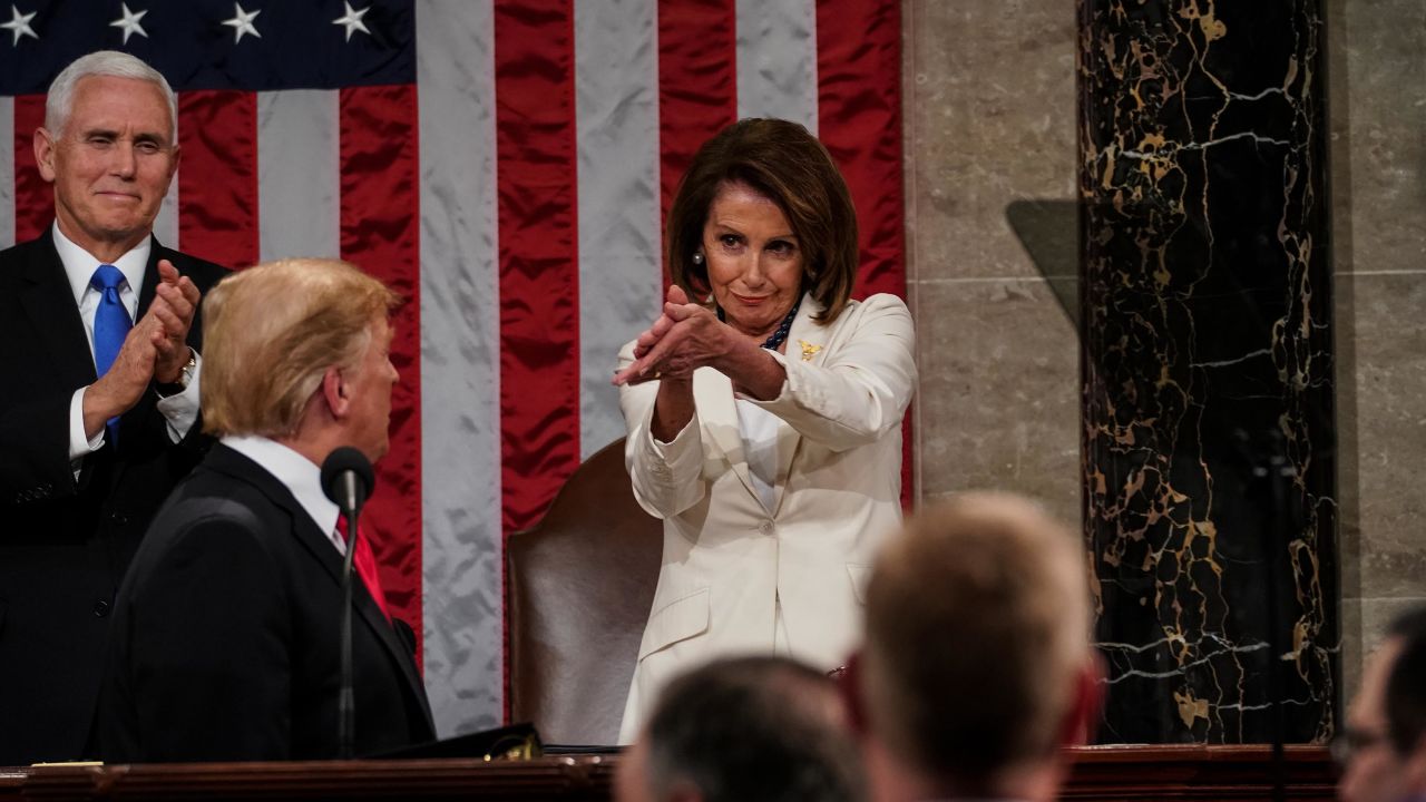 Speaker Nancy Pelosi and Vice President Mike Pence applaud President Donald Trump at the State of the Union address on February 5, 2019, in Washington.
