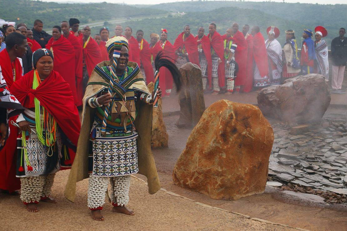 Stones in Isivivane, Freedom Park, are blessed in a ceremony