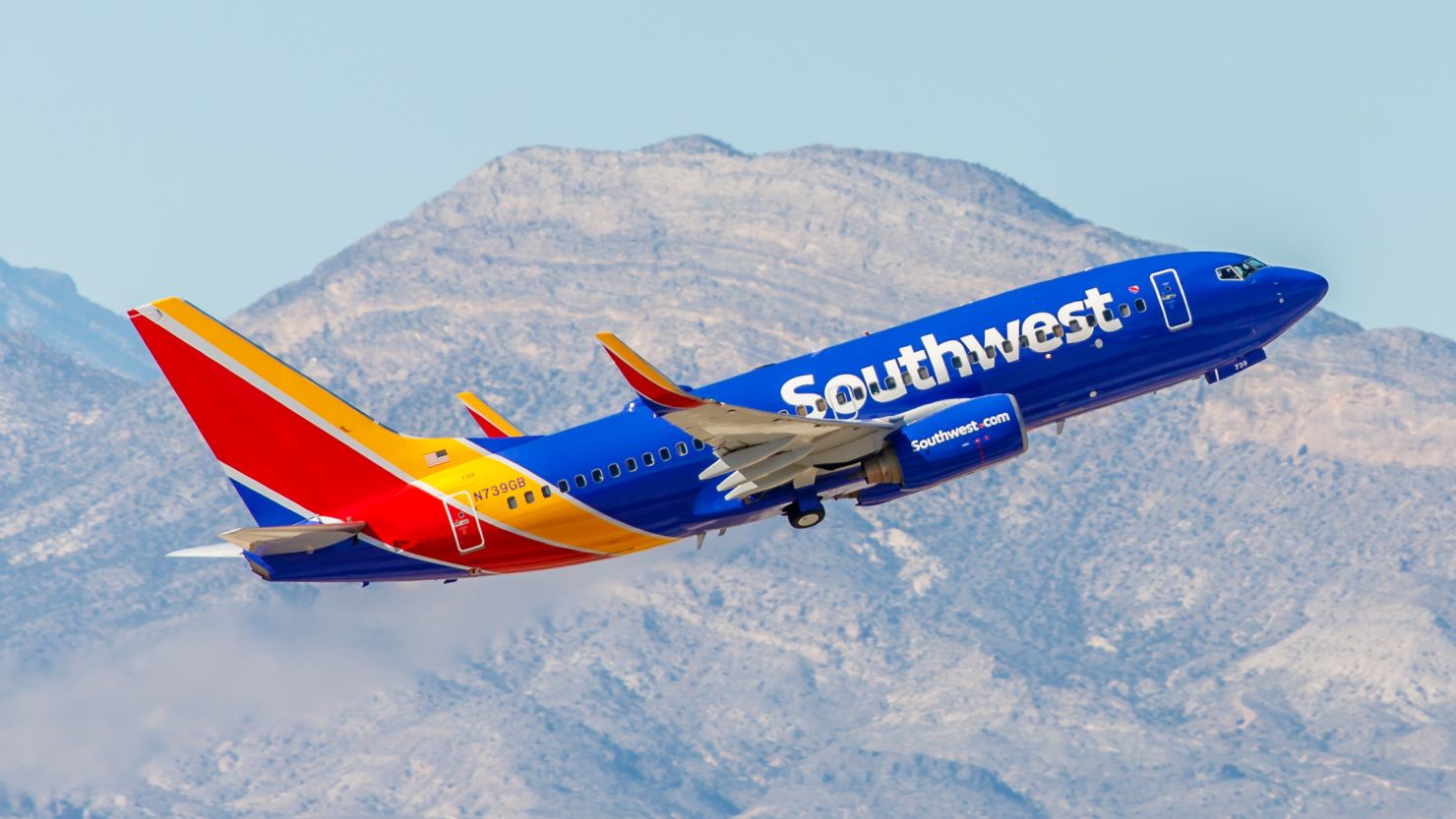 underscored southwest airlines plane takeoff