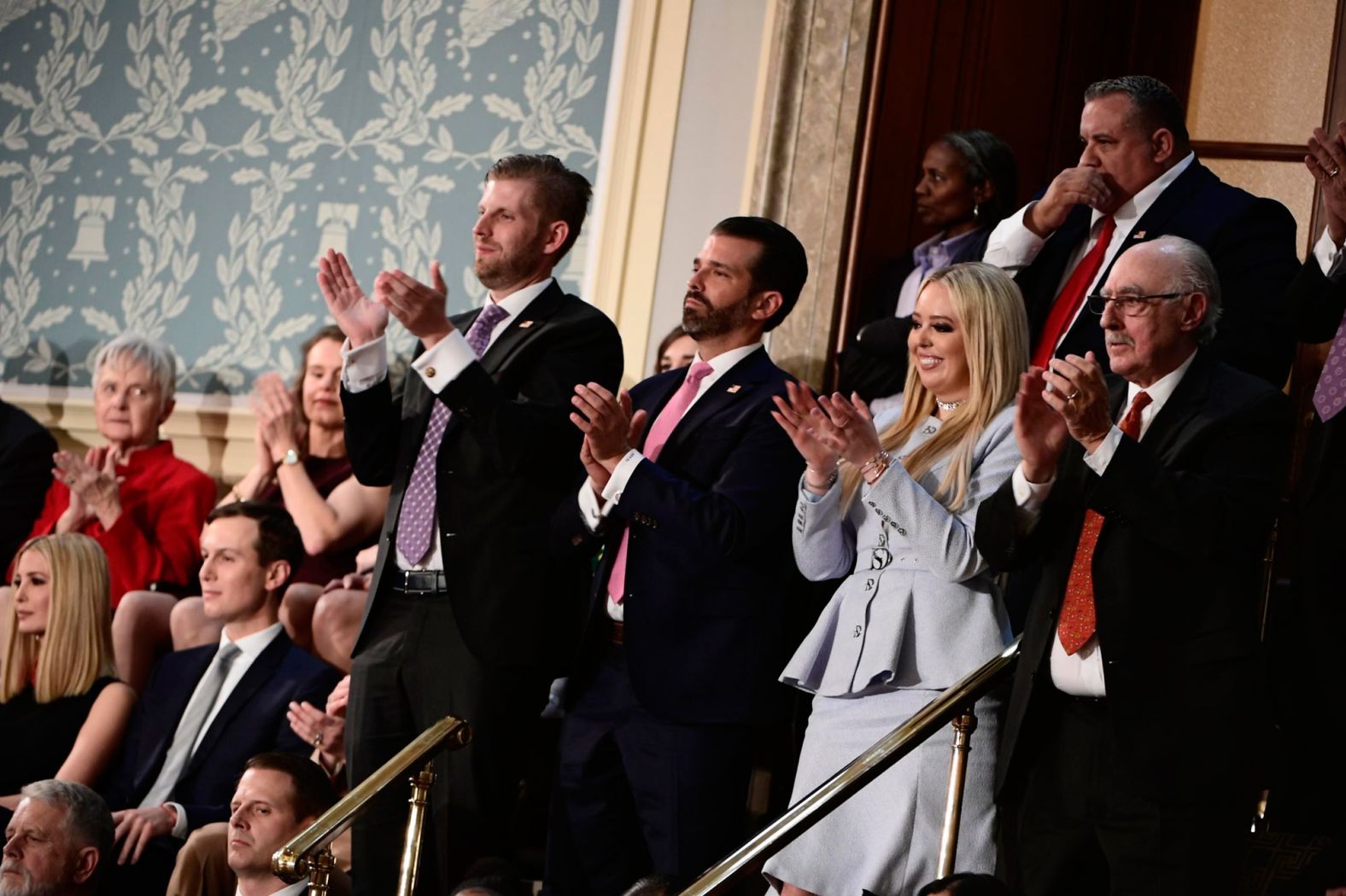 Trump's children applaud their father during the speech. From left are daughter Ivanka, son-in-law Jared Kushner, son Eric, son Donald Jr. and daughter Tiffany.