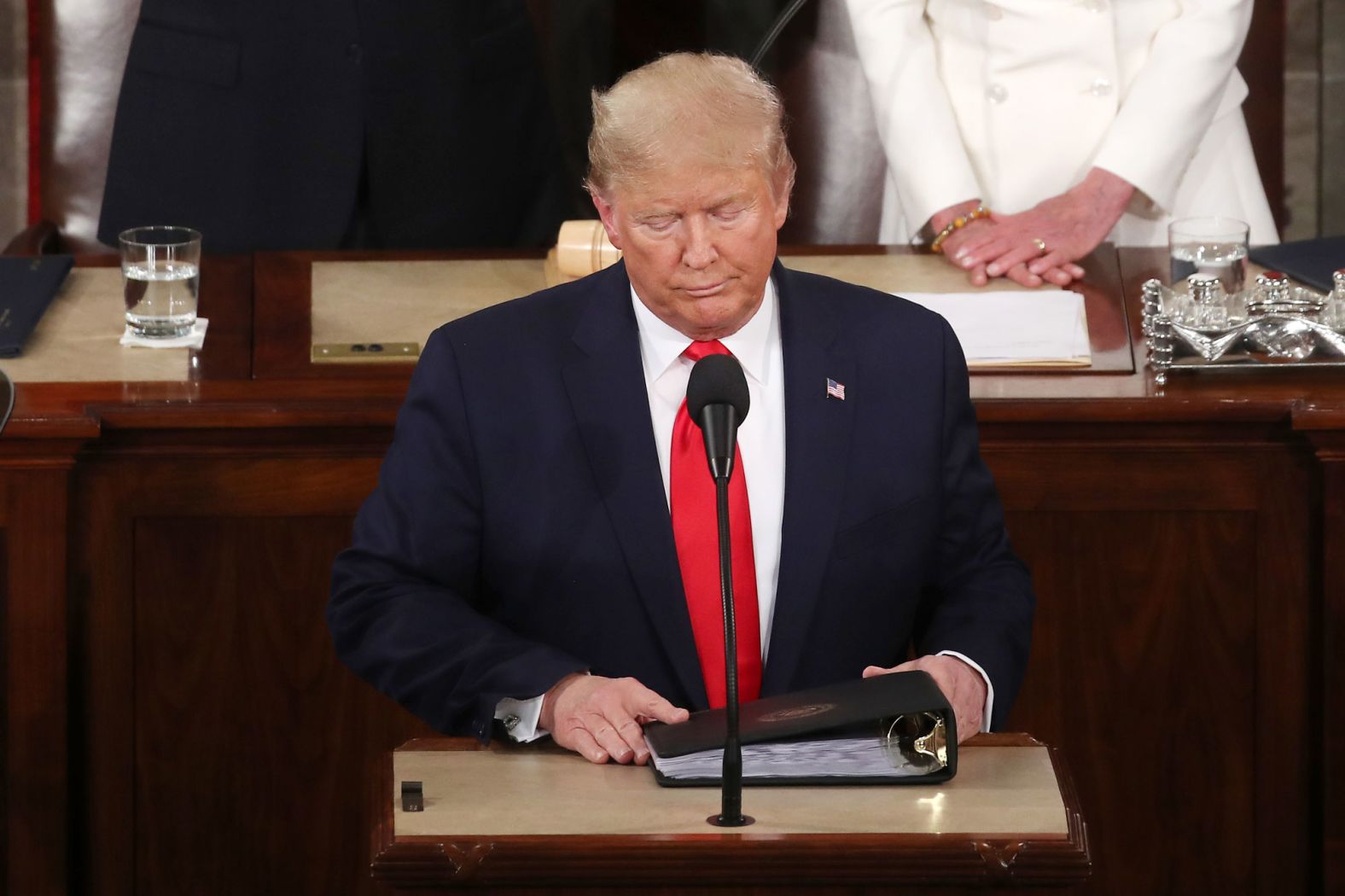 Trump prepares to start his address. He delivered a speech heavy on themes he hopes will fuel his reelection in November. 