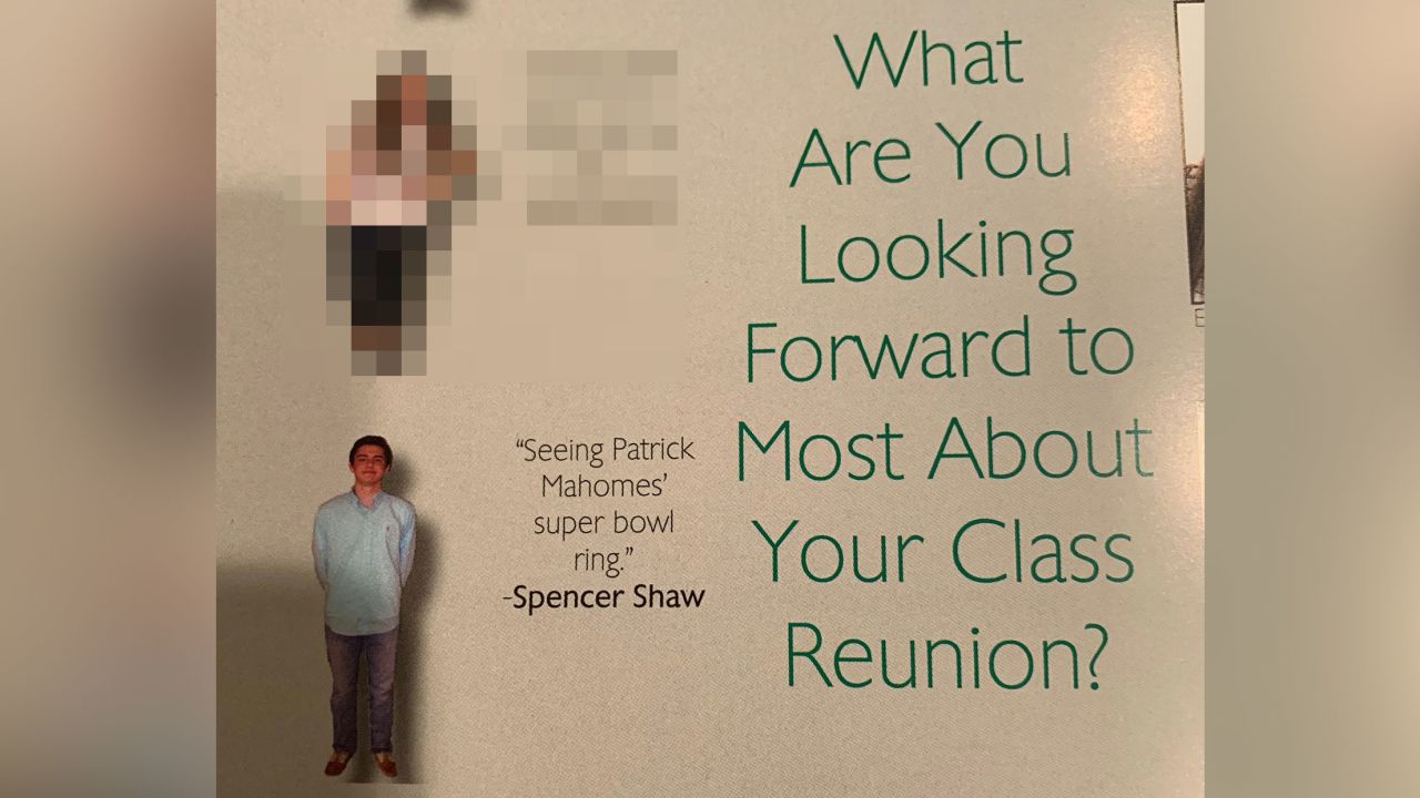 Spencer Shaw predicted Patrick Mahomes would win the Super Bowl a full six years before he did. CNN has blurred the faces and quotes of others on this yearbook page to protect their identities. 