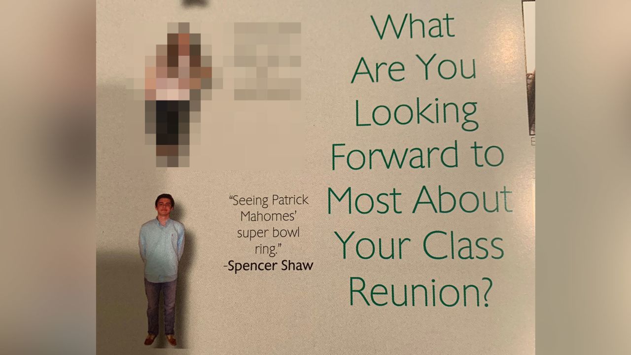 Spencer Shaw predicted Patrick Mahomes would win the Super Bowl a full six years before he did. CNN has blurred the faces and quotes of others on this yearbook page to protect their identities.