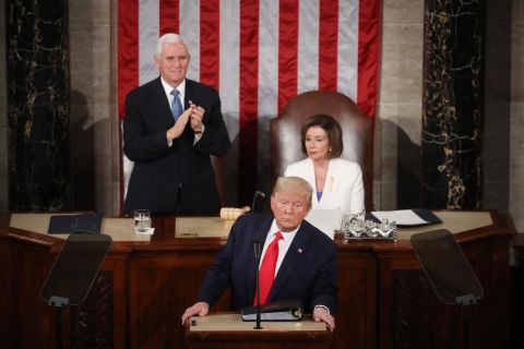Trump delivers the <a href="http://www.cnn.com/2020/02/05/politics/gallery/state-of-the-union-reactions/index.html" target="_blank">State of the Union address</a> in February 2020, a day before the Senate acquitted him in his impeachment trial. There was tension throughout the speech with House Speaker Nancy Pelosi. At the beginning, Trump appeared to snub her for a handshake. At the end, Pelosi ripped up her copy of the speech.