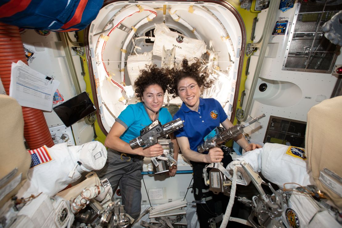 Koch and Meir prepare for their first spacewalk.