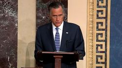 In this screengrab taken from a Senate Television webcast, Sen. Mitt Romney (R-UT) talks about how his faith guided his deliberations on the articles of impeachment during impeachment proceedings against U.S. President Donald Trump in the Senate at the U.S. Capitol on February 5, 2020 in Washington, DC. Senators will cast their final vote to convict or acquit later today. (