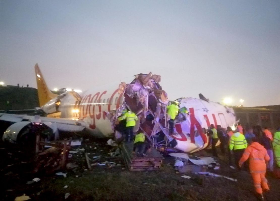 The plane broke apart after skidding off the runway.