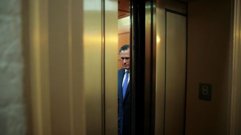 Mitt Romney (R-UT) rides in a U.S. Capitol elevator to cast a guilty vote during the Senate impeachment trial.