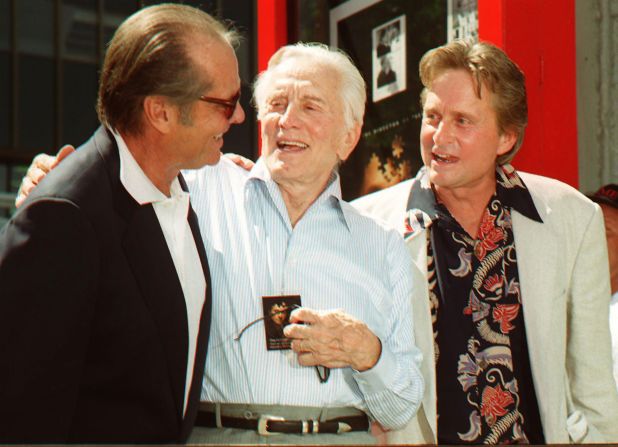 Actor Jack Nicholson greets Douglas after a ceremony honoring Michael Douglas in 1997. Michael placed his hands and footprints in cement at Grauman's Chinese Theatre, a Hollywood landmark.