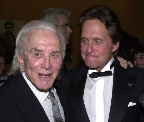 Kirk and Michael Douglas attend a Simon Wiesenthal Center dinner honoring the latter with its Humanitarian Award in 2001.