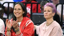 LAS VEGAS, NEVADA - JULY 27:  Sue Bird (L) of the Seattle Storm and soccer player Megan Rapinoe attend the WNBA All-Star Game 2019 at the Mandalay Bay Events Center on July 27, 2019 in Las Vegas, Nevada. NOTE TO USER: User expressly acknowledges and agrees that, by downloading and or using this photograph, User is consenting to the terms and conditions of the Getty Images License Agreement.  (Photo by Ethan Miller/Getty Images)