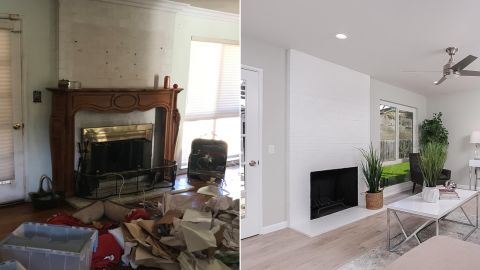 Sundae bought this home in its 'as-is' condition (left) for cash from a homeowner, then renovated it (right).