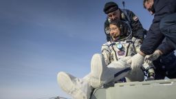 NASA astronaut Christina Koch is helped out of the Soyuz MS-13 spacecraft just minutes after she, Roscosmos cosmonaut Alexander Skvortsov, and ESA astronaut Luca Parmitano, landed their Soyuz MS-13 capsule in a remote area near the town of Zhezkazgan, Kazakhstan on Thursday, Feb. 6, 2020. Koch returned to Earth after logging 328 days in space --- the longest spaceflight in history by a woman --- as a member of Expeditions 59-60-61 on the International Space Station. Skvortsov and Parmitano returned after 201 days in space where they served as Expedition 60-61 crew members onboard the station. Photo Credit: (NASA/Bill Ingalls)