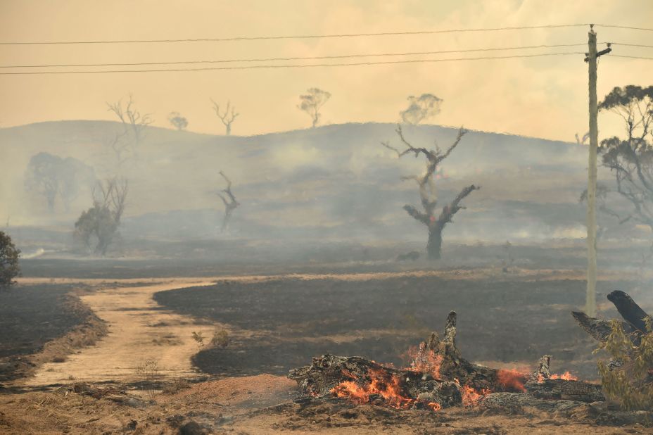 A bushfire burns near the town of Bumbalong, south of Canberra on February 2.