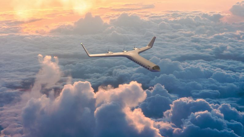 <strong>Futuristic idea</strong>: New York-based designer Joe Doucet has envisioned a futuristic electric airplane design that uses propellers.