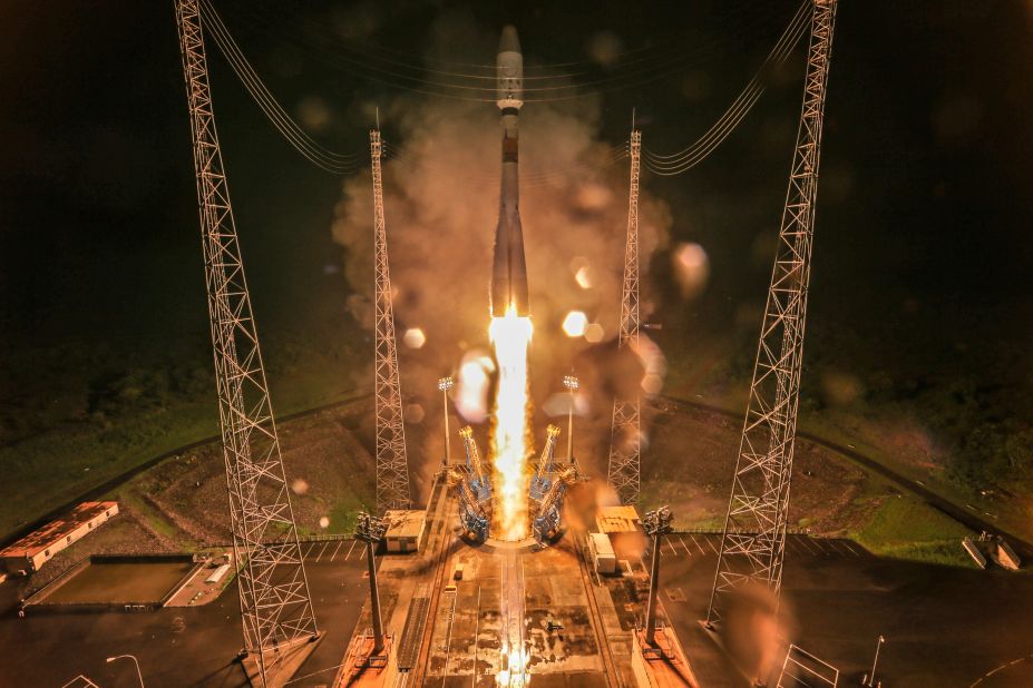 <strong>A modern future: </strong>Guiana Space Center In Kourou, French Guiana, is a facility used by the European Space Agency. Here, a Soyuz-ST rocket lifts off in December 2019.