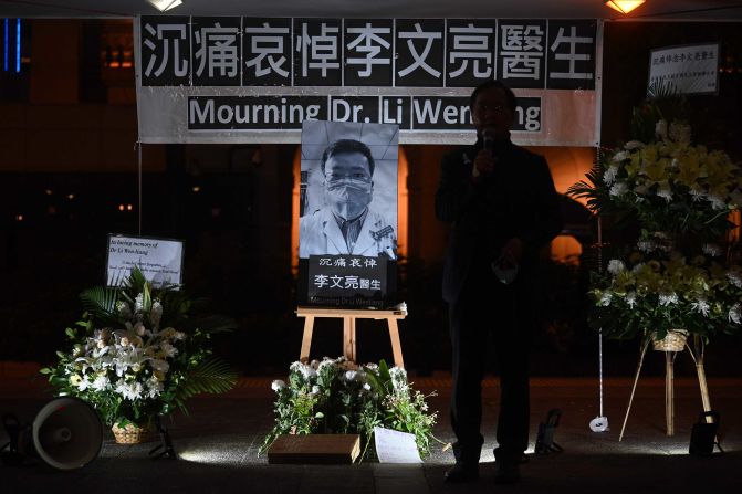 People in Hong Kong attend a vigil for <a href="index.php?page=&url=https%3A%2F%2Fedition.cnn.com%2F2020%2F02%2F07%2Fasia%2Fchina-doctor-death-censorship-intl-hnk%2Findex.html" target="_blank">whistleblower doctor Li Wenliang. </a>Li, 34, died in Wuhan after contracting the virus while treating a patient.