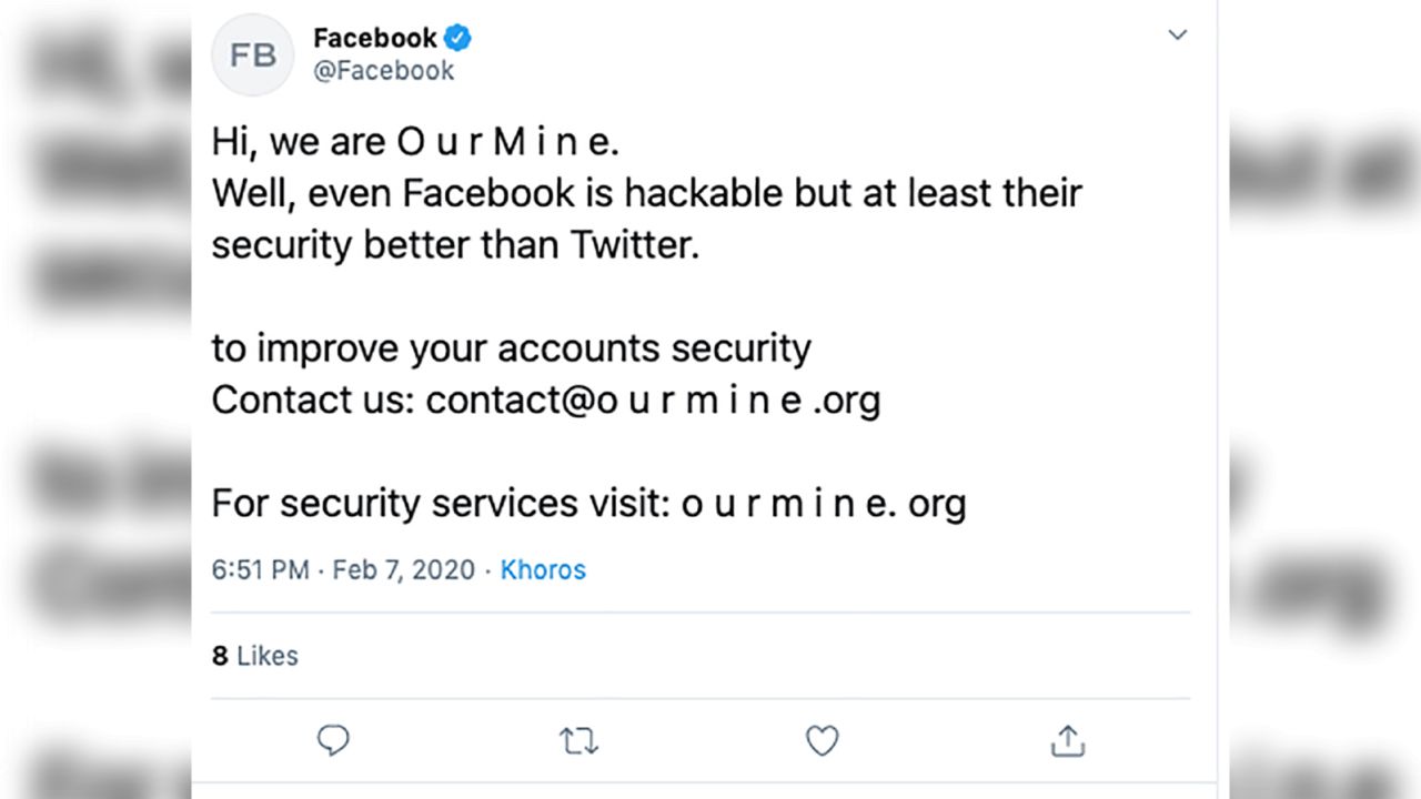 Messages attributed to hacking group OurMine appeared on Facebook's social media accounts on Friday.