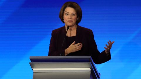 Sen. Amy Klobuchar (D-MN) participates in the Democratic presidential primary debate in the Sullivan Arena at St. Anselm College on February 07, 2020 in Manchester, New Hampshire.