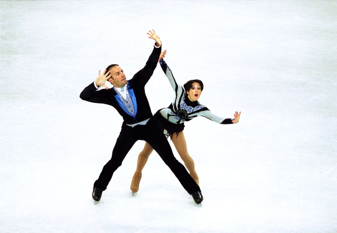 Abitbol (right) and her skating partner, Stephane Bernadis, perform on their way to winning Pairs Silver during the European Skating Championships.