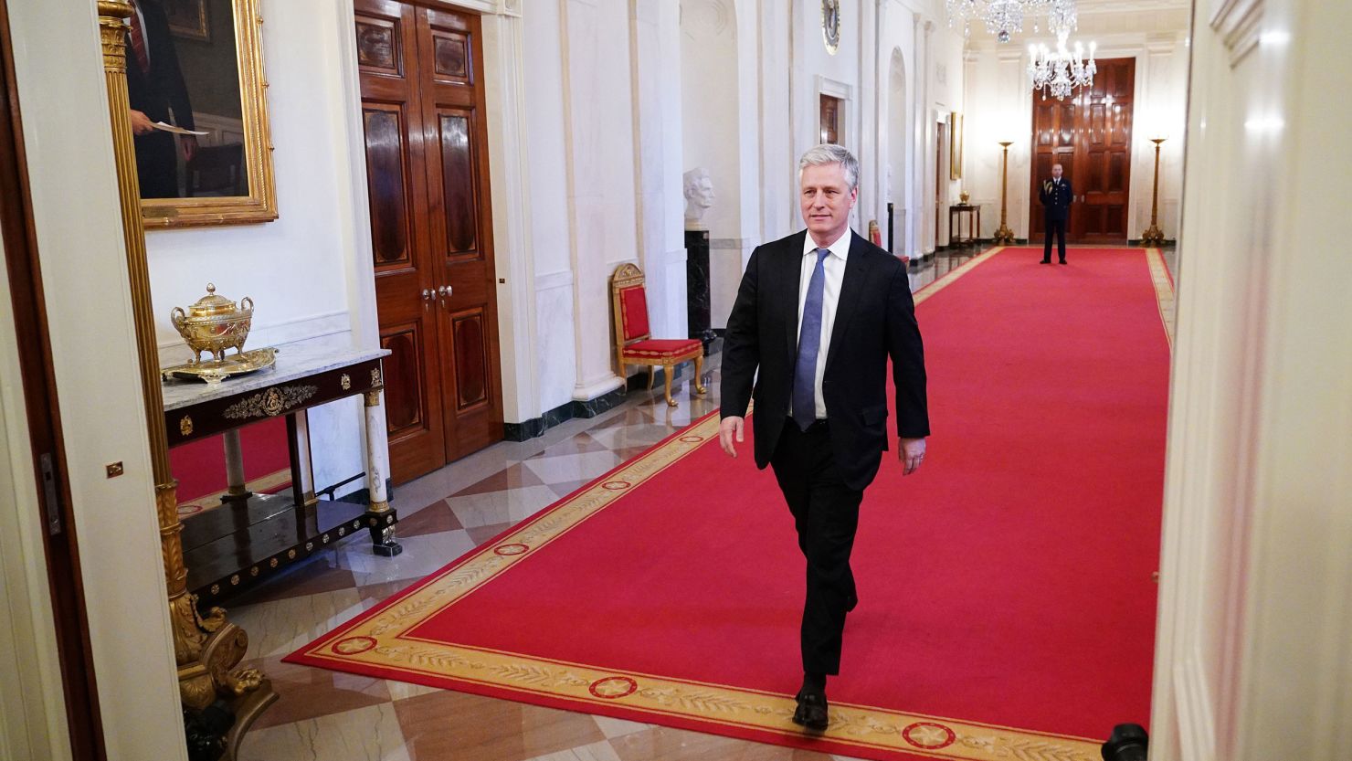 National Security Advisor Robert O'Brien arrives for an event to announce US President Donald Trump's Middle East peace plan in the East Room of the White House in Washington, DC on January 28, 2020. (Photo by MANDEL NGAN / AFP) (Photo by MANDEL NGAN/AFP via Getty Images)