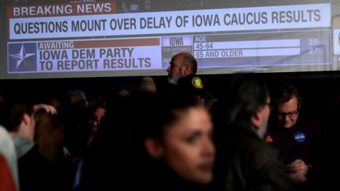 Voters watch CNN coverage on election night.