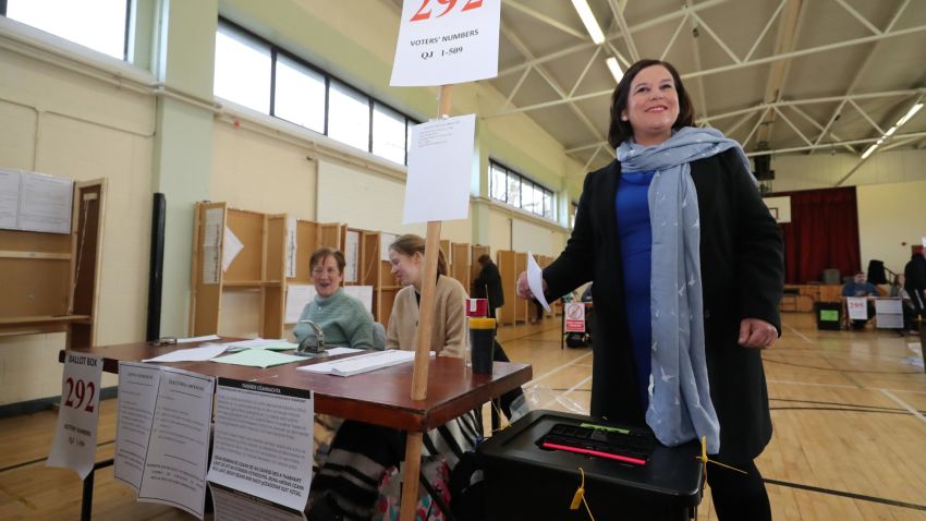 Sinn Fein President Mary Lou McDonald votes in the Irish General Election at St. Joseph's School in Dublin. (Photo by Niall Carson/PA Images via Getty Images)