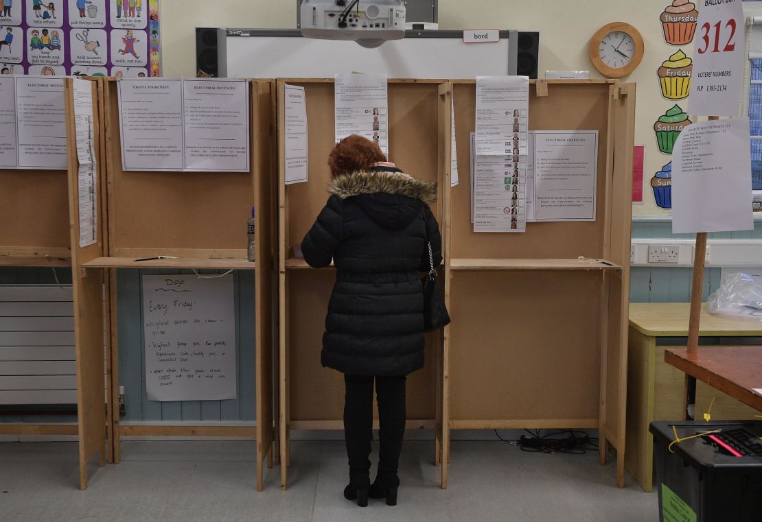 A woman casts her ballot in Dublin on Saturday.