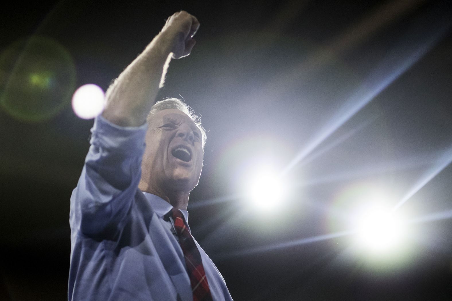 Democratic candidate Tom Steyer speaks in Manchester on February 8.