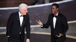 HOLLYWOOD, CALIFORNIA - FEBRUARY 09: (L-R) Steve Martin and Chris Rock speak onstage during the 92nd Annual Academy Awards at Dolby Theatre on February 09, 2020 in Hollywood, California. (Photo by Kevin Winter/Getty Images)