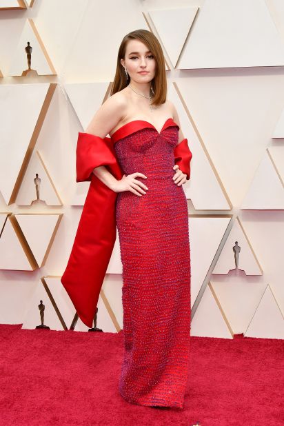 "Booksmart" Kaitlyn Dever is wearing a "completely sustainable" Louis Vuitton dress made with the eco-friendly fiber Tencel.