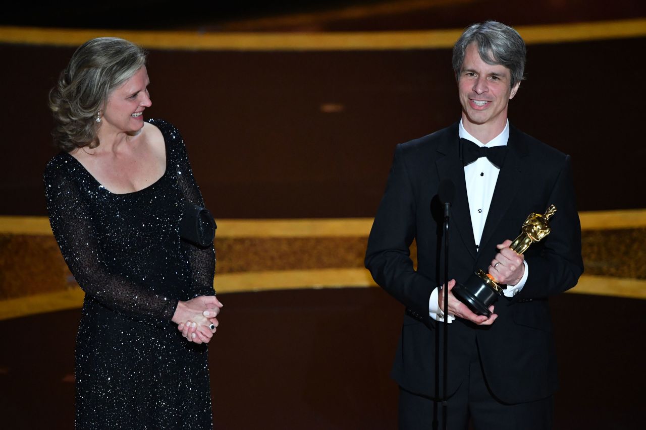 Elizabeth Martin and Marshall Curry accept the Oscar for best live action short film ("The Neighbors' Window").