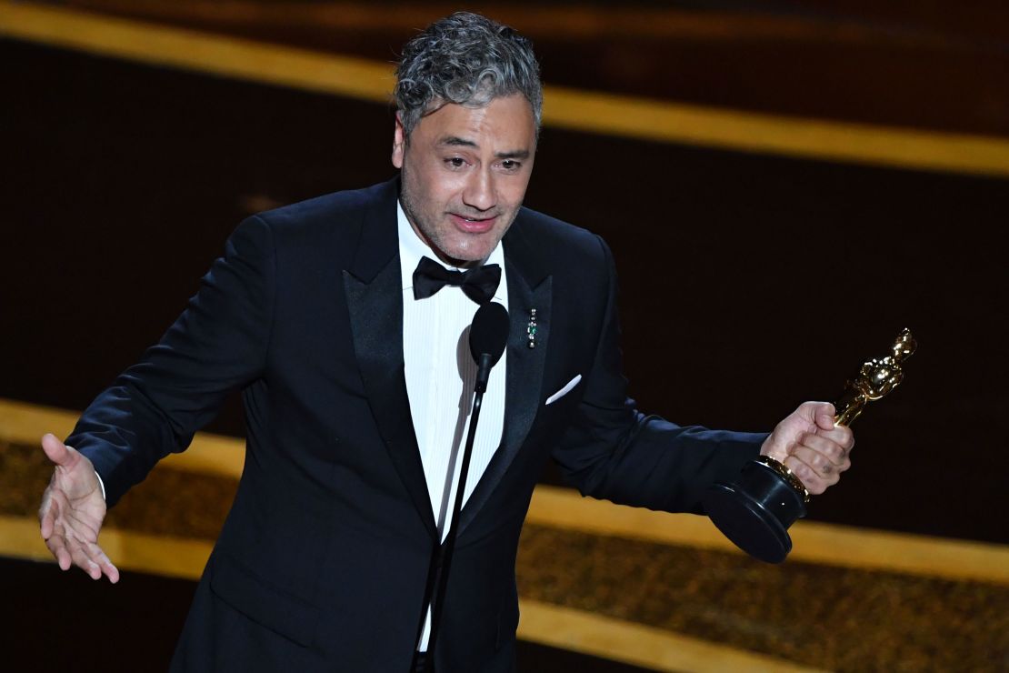 New Zealand director/actor Taika Waititi accepts the award for Best Adapted Screenplay for "Jojo Rabbit" during the 92nd Oscars at the Dolby Theatre in Hollywood, California on February 9, 2020.