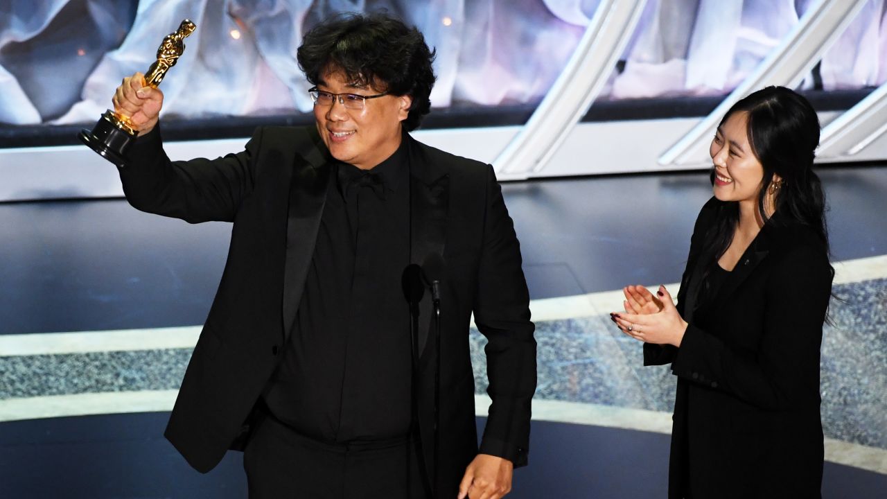 Bong Joon Ho with interpreter Sharon Choi onstage during the 92nd Annual Academy Awards (Photo by Kevin Winter/Getty Images)