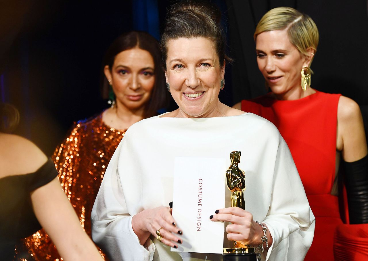 Jacqueline Durran poses backstage with her Oscar for best costume design ("Little Women"). She also won an Academy Award for "Anna Karenina" in 2012.