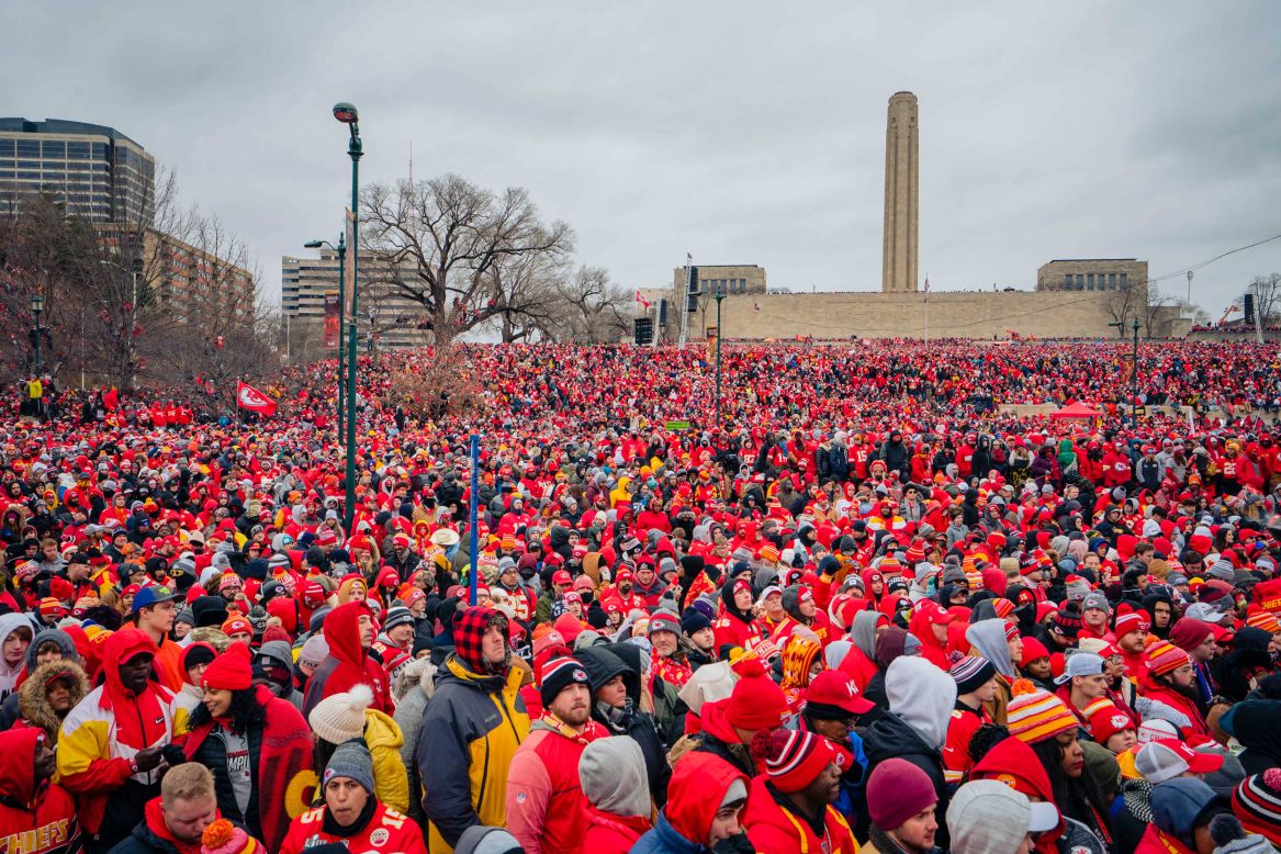 Thousands of fans gather for the Kansas City Chiefs' <a href="https://www.cnn.com/us/live-news/kansas-city-chiefs-super-bowl/index.html" target="_blank">Super Bowl parade</a> on Wednesday, February 5.