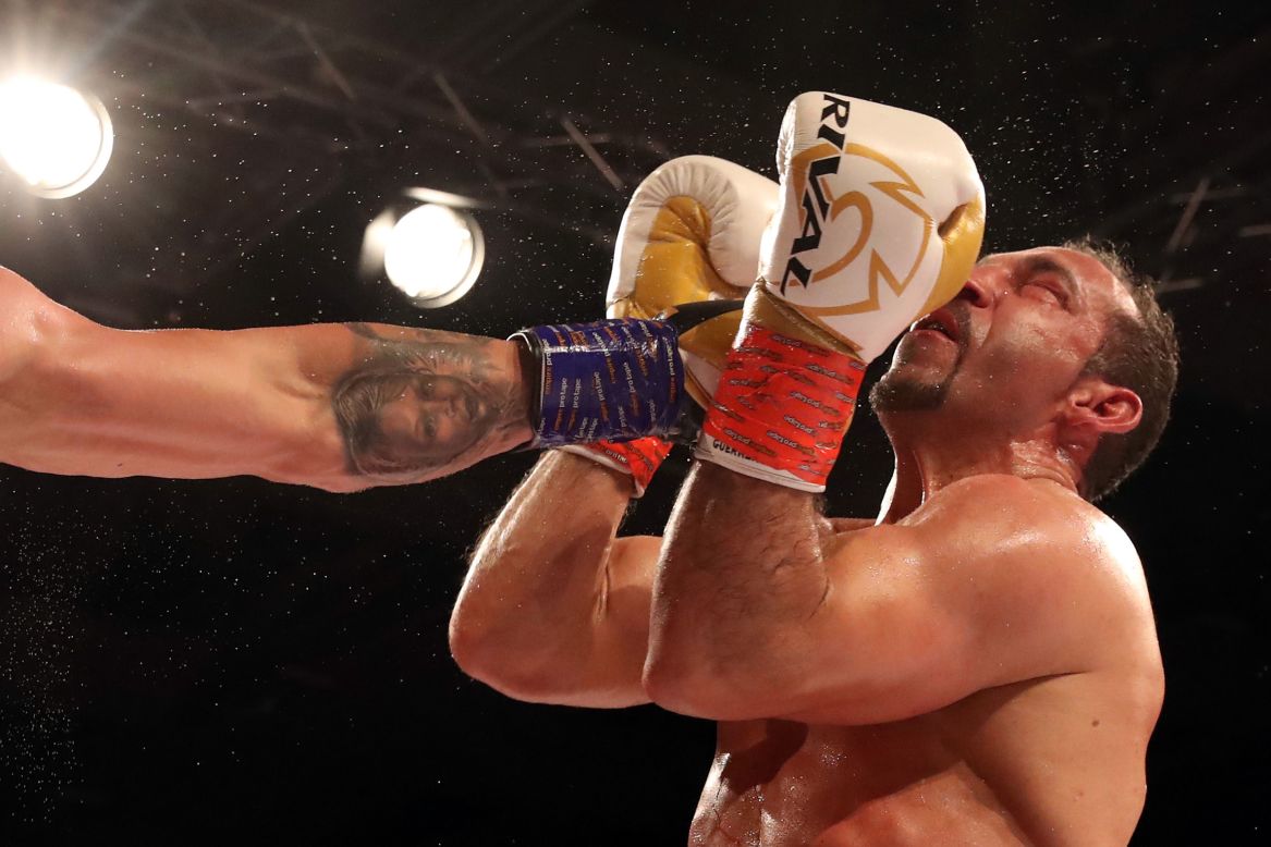 Kevin Lerena punches Firat Arslan during their cruiserweight title fight on Saturday, February 8. Lerena defended his IBO title with a sixth-round stoppage.