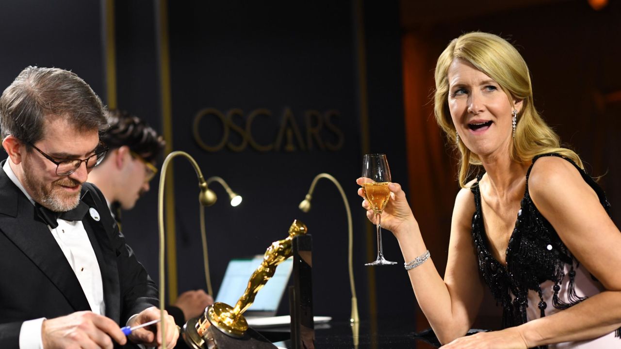 Laura Dern gets her Oscar engraved and celebrates her win for "Marriage Story"