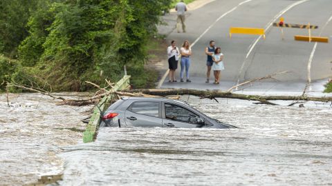 A submerged car is seen on a bridge over the Nepean River at Cobbitty on February 10, 2020 in Sydney, Australia.
