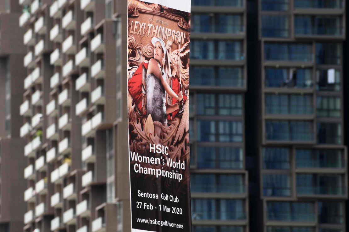 A promotional banner for the HSBC Women's World Championship which was cancelled due to coronavirus concerns.