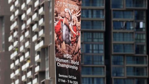 A promotional banner for the HSBC Women's World Championship which was cancelled due to coronavirus concerns.