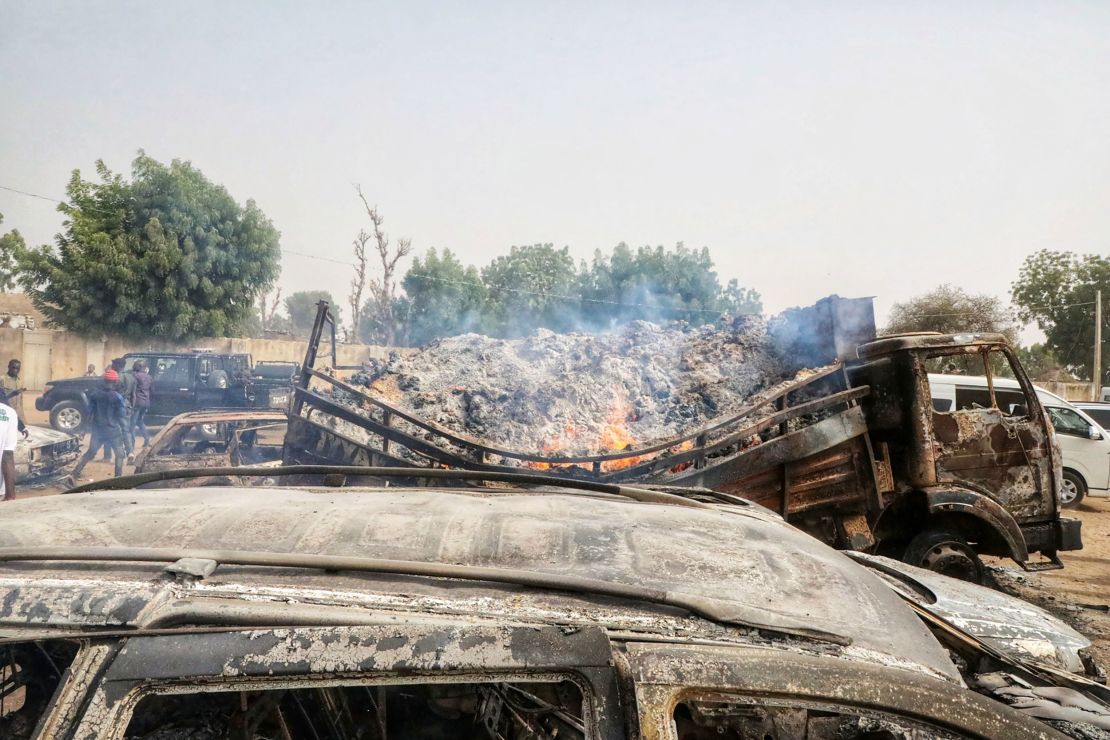 Burnt cars from the scene of the attack.