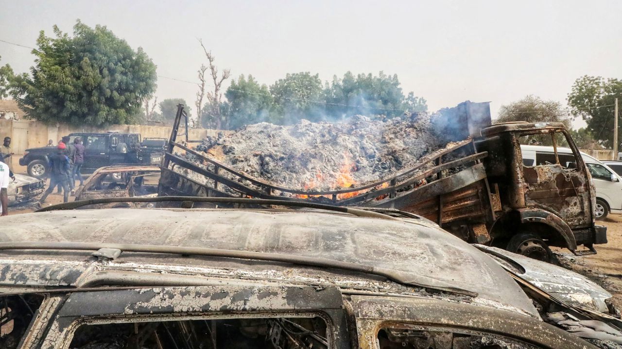 Burnt cars from the scene of the attack.