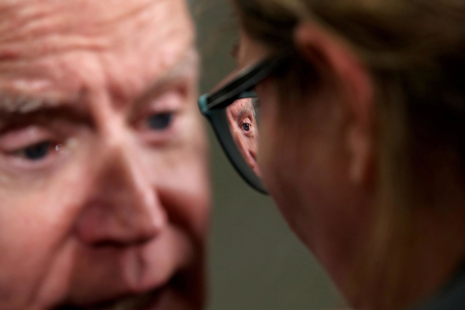 Biden chats with a local resident during a campaign event in Gilford, New Hampshire, on Monday, February 10.