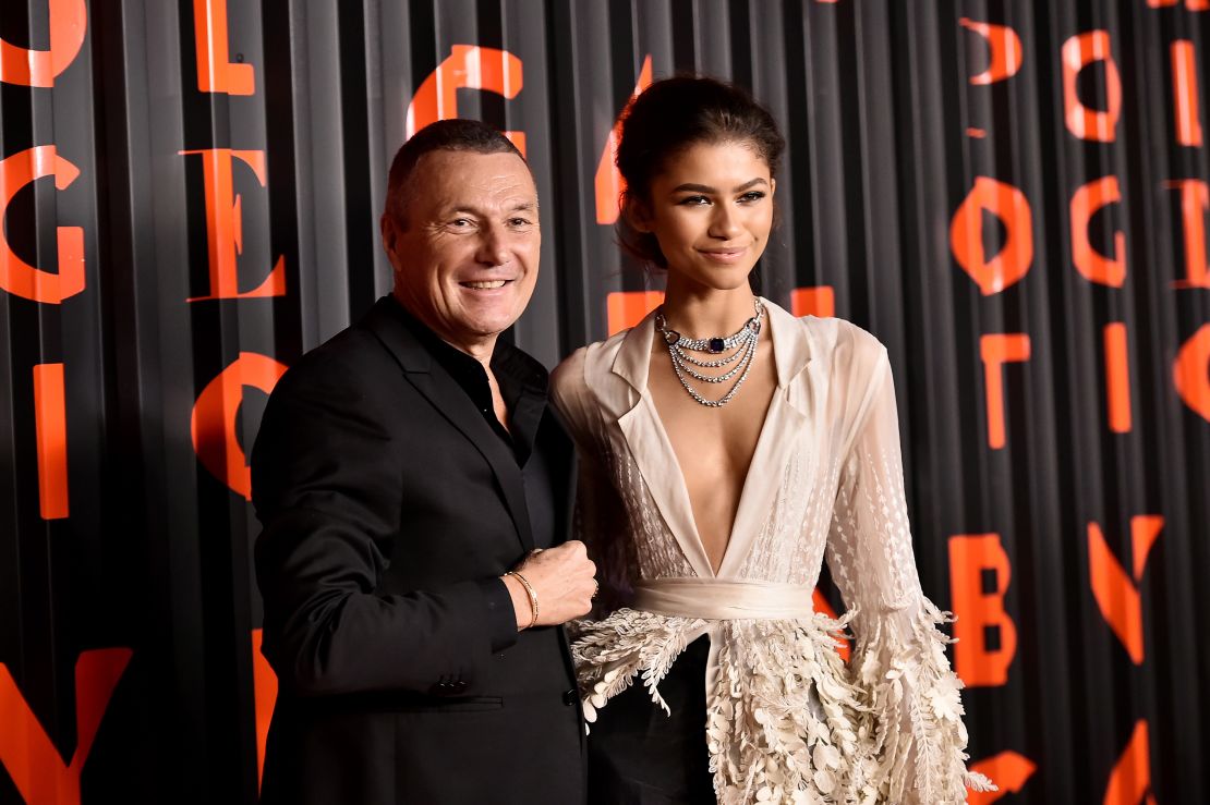 Bvlgari CEO Jean-Christophe Babin and Zendaya attend the Bvlgari B.zero1 Rock collection event at Duggal Greenhouse on February 06, 2020 in Brooklyn, New York.